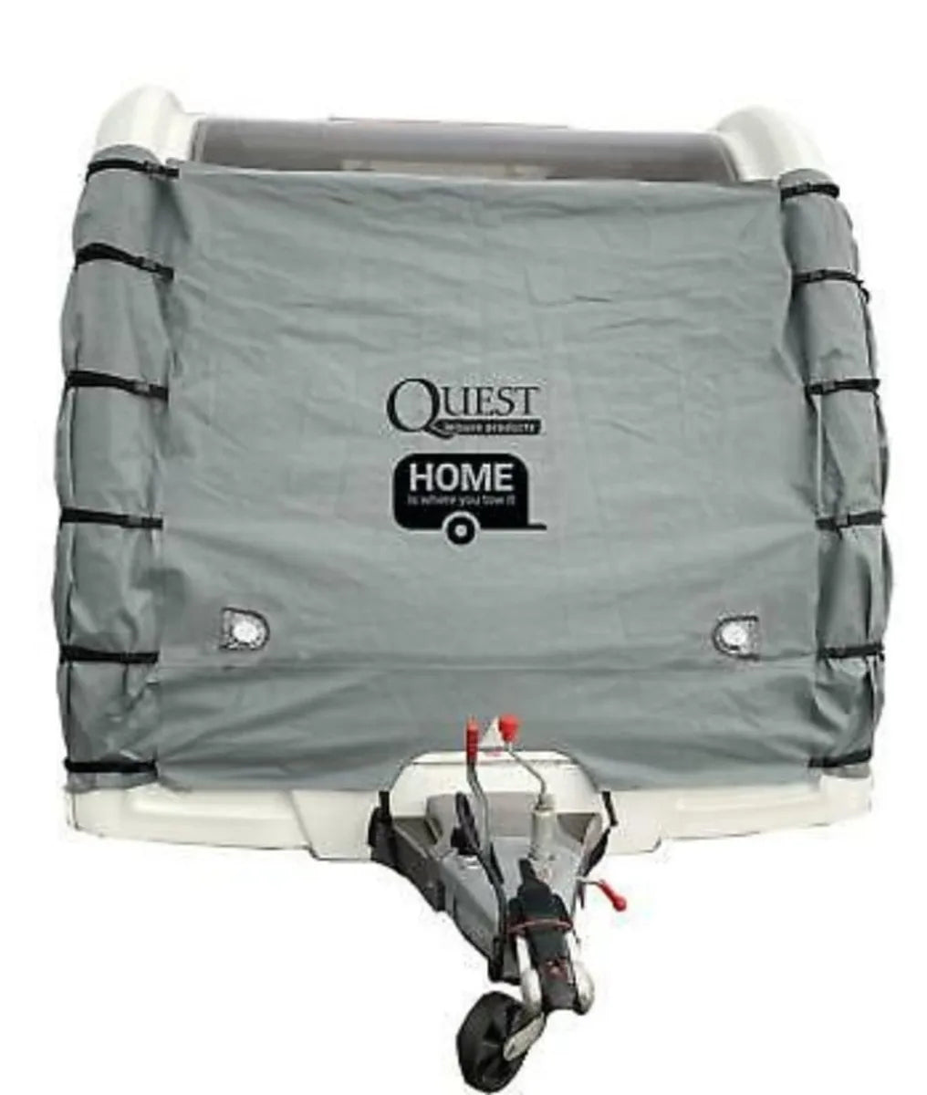The Caravan Front Cover is shown connected to the front of a caravan in its entirety.
